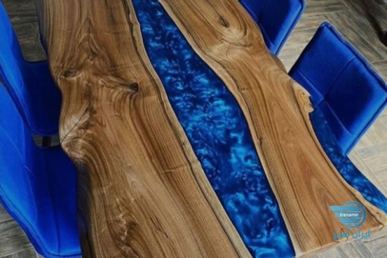 میز نهار خوری رزینی ۲نفره.۴ نفره.جلو مبلی چوب رزین .میز عسلی طرح چوب و رزین