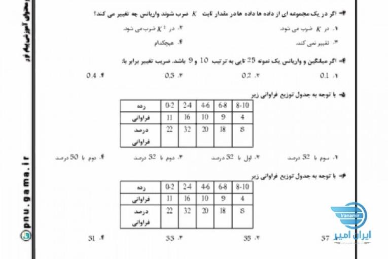 حل تشریحی نمونه سوال آمار دانشگاه پیام نور