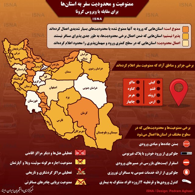 اینفوگرافیک / وضعیت ممنوعیت و محدودیت سفر به استان‌ها