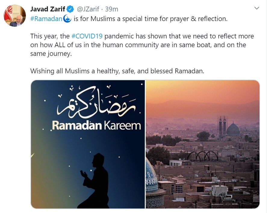 پیام توئیتری ظریف به مناسبت ماه مبارک رمضان/عکس پیام توئیتری ظریف به مناسبت ماه مبارک رمضان/عکس