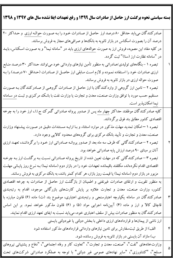 بسته سیاستی نحوه بازگشت ارز صادراتی تصویب شد بسته سیاستی نحوه بازگشت ارز صادراتی تصویب شد