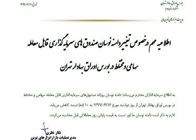 اطلاعیه مهم درباره تغییر دامنه نوسان صندوق ETF‌ها
